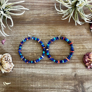 Lapis with Spiny Oyster and Turquoise || Hoop Earrings