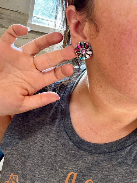 Mixed Pink Dahlia and Purple Mohave Flower || Stud Earrings