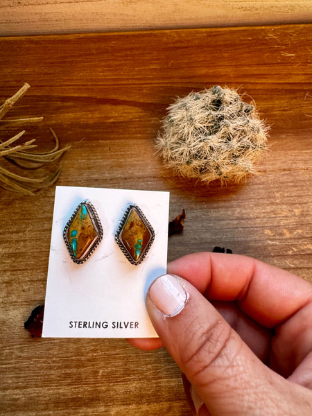 Green and Blue Royston Turquoise || Stud Earrings