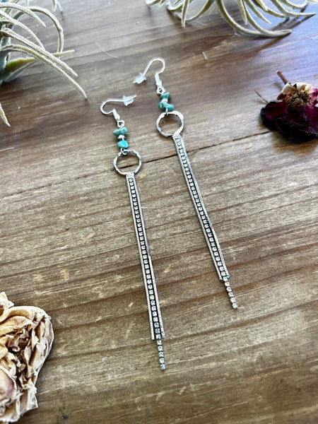 Sterling Silver Pearls and Turquoise Dangle || Earrings