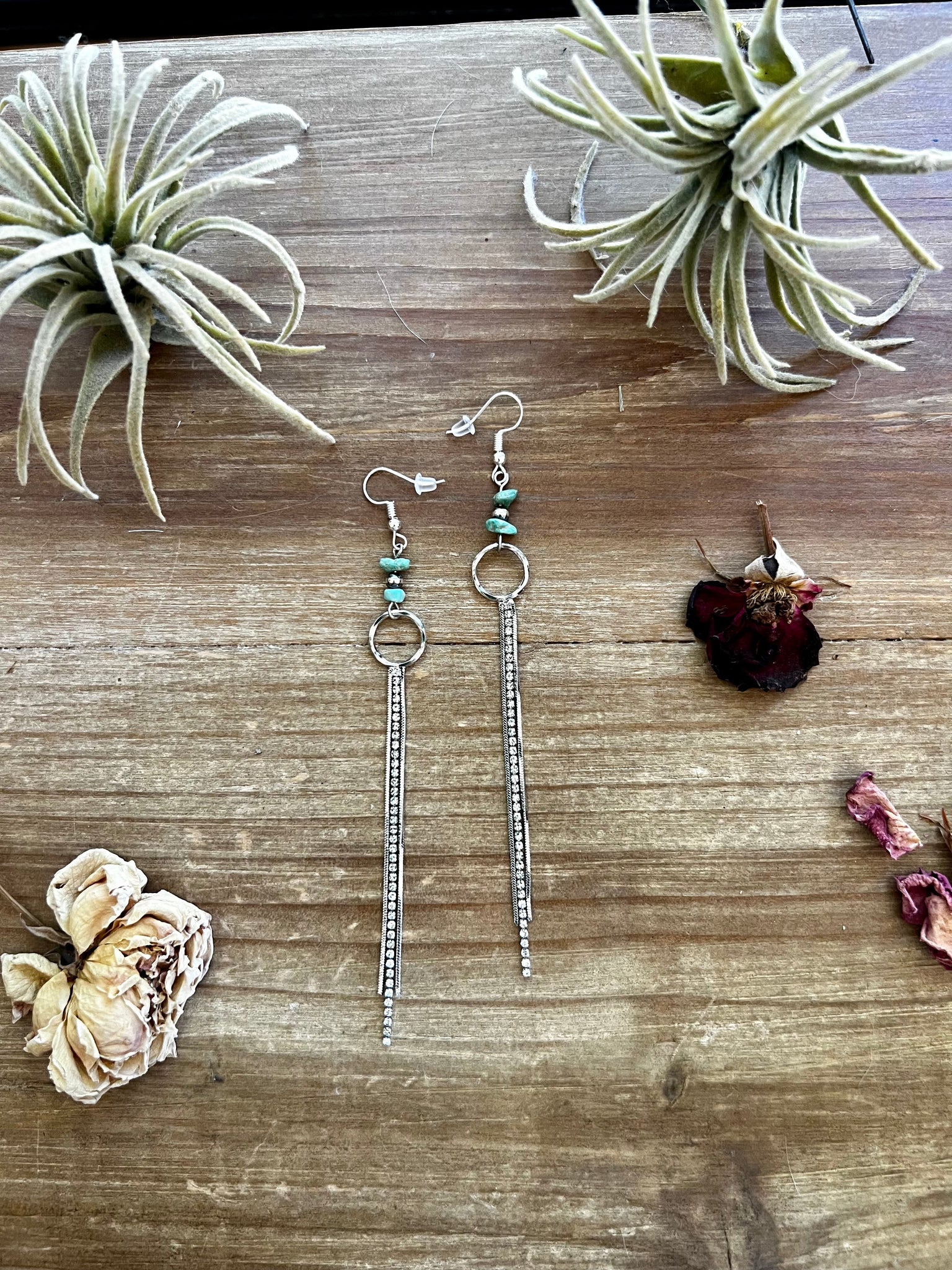 Sterling Silver Pearls and Turquoise Dangle || Earrings