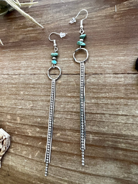 Sterling Silver Pearls and Turquoise Dangle || Earrings