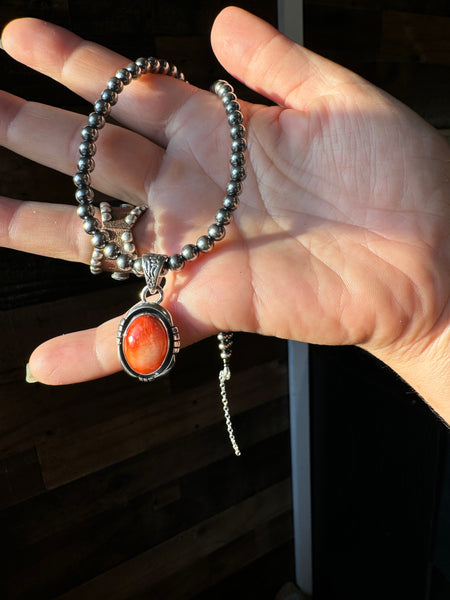 Sterling Silver with Orange Spiny || Pendant