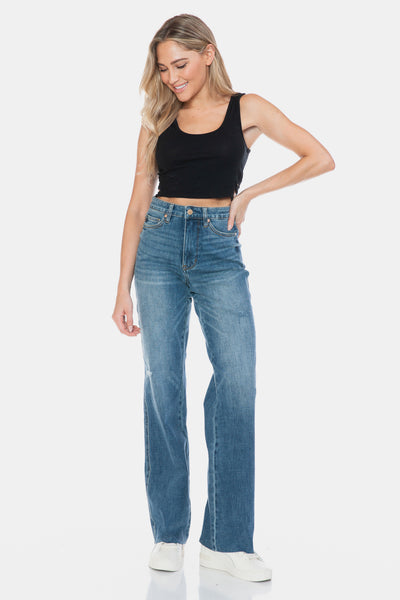 Judy Blue || Tummy Control Raw Hem Straight Jeans