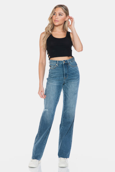 Judy Blue || Tummy Control Raw Hem Straight Jeans