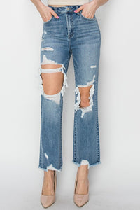 RISEN || High Rise Distressed Crop Straight Jeans