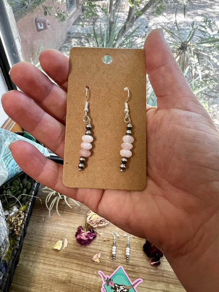 Pink Morganite and Sterling Silver Pearls || Earrings