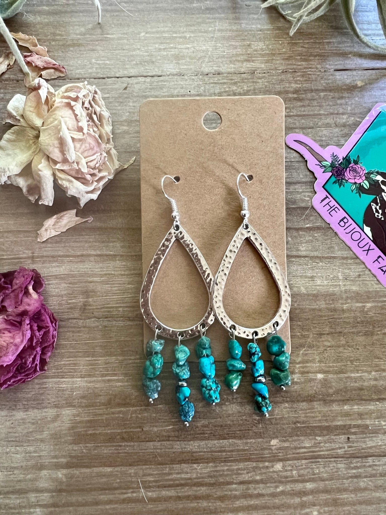 Teardrop Real Turquoise Nuggets || Earrings