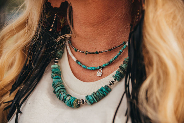 Natural Turquoise and Seed Bead 14 inch || Choker Necklace