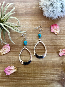 Real Teardrop Turquoise Silver Plated || Earrings