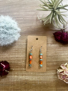 Orange Spiny and Green Turquoise Dangle || Earrings