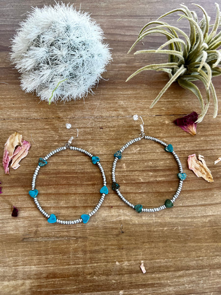 Turquoise Verasite Heart || Hoop Earrings