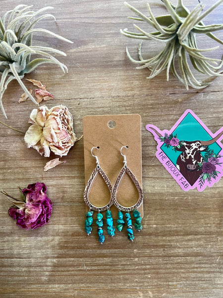 Teardrop Real Turquoise Nuggets || Earrings