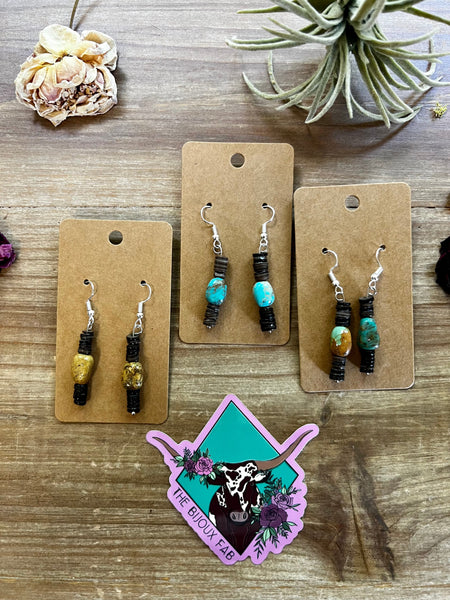 Green Turquoise with Brown Shell || Earrings