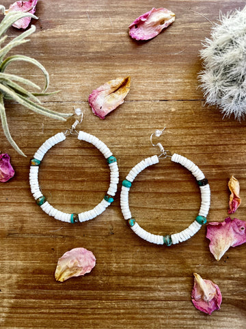 Shell and Turquoise || Hoop Earrings