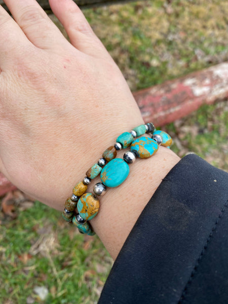 Real Turquoise with Sterling Silver Pearls || Bracelet