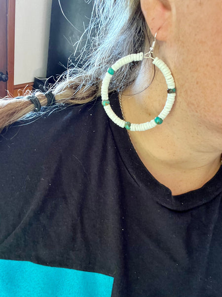 Shell and Turquoise || Hoop Earrings