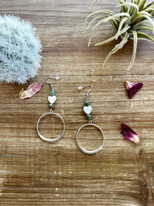 Bahama Shell Pink Heart with Turquoise || Mini Hoop Earrings