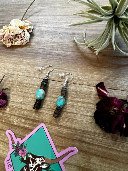 Green Turquoise with Brown Shell || Earrings