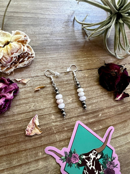 Pink Morganite and Sterling Silver Pearls || Earrings