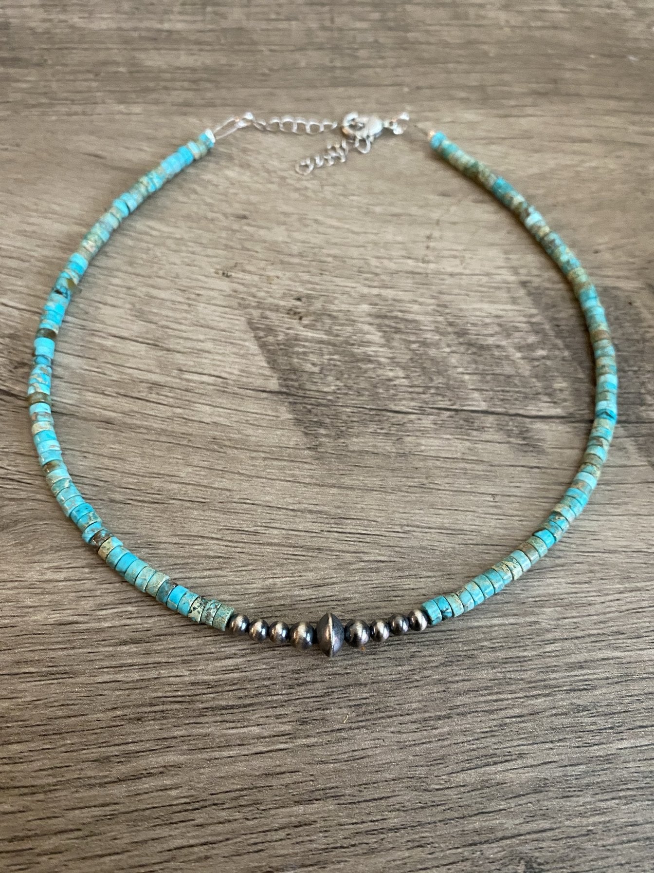 Sterling Silver Pearls and Variscite Turquoise 14 inch || Choker Necklace