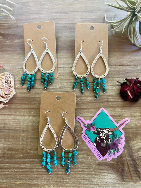 Teardrop Real Turquoise Nuggets || Earrings