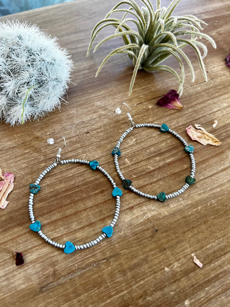 Turquoise Verasite Heart || Hoop Earrings