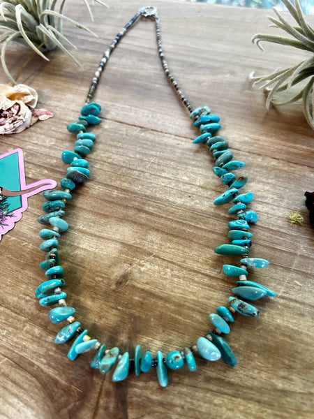 Real Turquoise and Shell Teardrop Shape 22 inch || Necklace