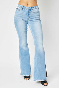 Judy Blue || Mid Rise Slit Flare Jeans