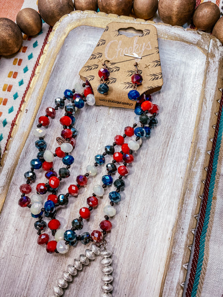 The Mila Necklace with Earrings || Red, White & Blue